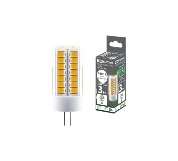 Лампа светодиодная G4-3 Вт-230 В-6500 К, SMD, 16x43 мм TDM