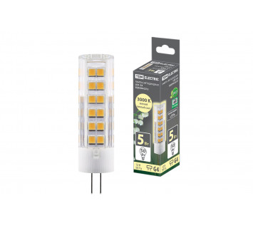 Лампа светодиодная G4-5 Вт-AC/DC 12 В-3000 К, SMD, 16x57 мм TDM