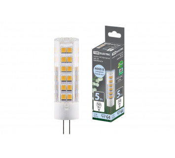 Лампа светодиодная G4-5 Вт-AC/DC 12 В-4000 К, SMD, 16x57 мм TDM