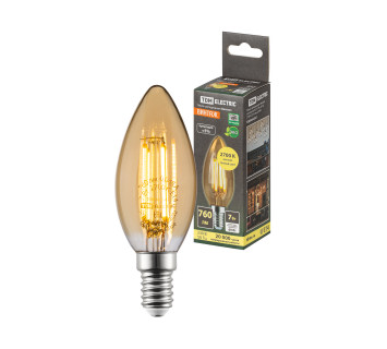 Лампа светодиодная «Винтаж» золотистая FС37, 7 Вт, 230 В, 2700 К, E14 (свеча) TDM