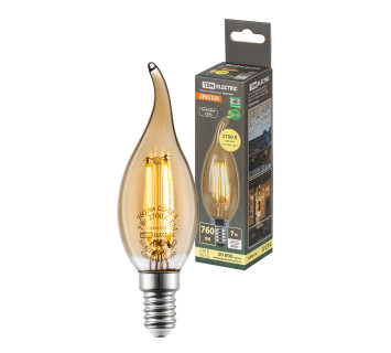 Лампа светодиодная «Винтаж» золотистая WFС37, 7 Вт, 230 В, 2700 К, E14 (свеча на ветру) TDM