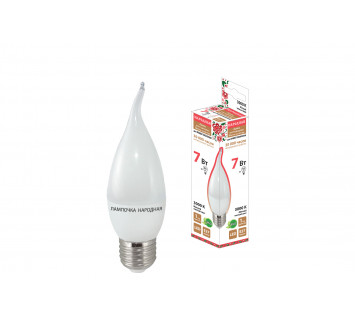 Лампа светодиодная WFC37-7 Вт-230 В-3000 К–E27 (свеча на ветру) Народная