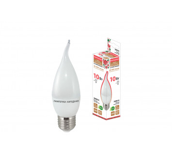 Лампа светодиодная WFC37-10 Вт-230 В-3000 К–E27 (свеча на ветру) Народная