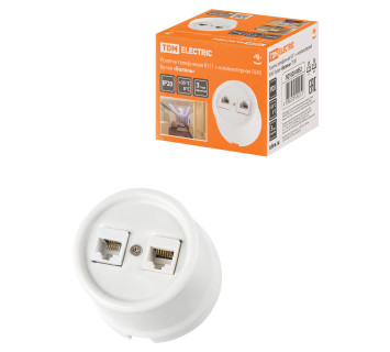 Розетка телефонная RJ11 + компьютерная RJ45 белая «Болонь» TDM