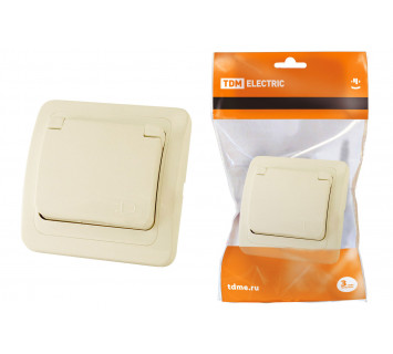 Розетка с крышкой 2П+З 16А IP44 сл. кость 