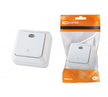 Переключатель на 2 направления 1-кл. открытой установки с подсветкой IP20 10А, белый 