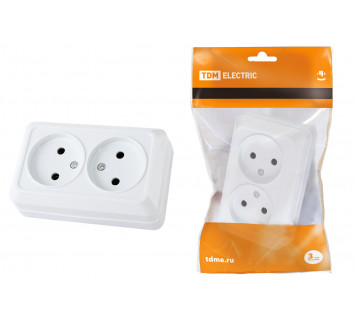 Розетка двойная 2П открытой установки IP20 10А, белая 