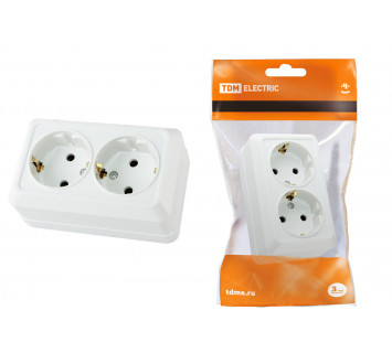 Розетка двойная 2П+3 открытой установки IP20 16А, белая 