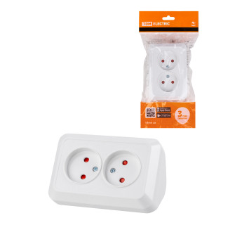 Розетка угловая двойная 2П открытой установки с з/ш IP20 250В 10А белая 