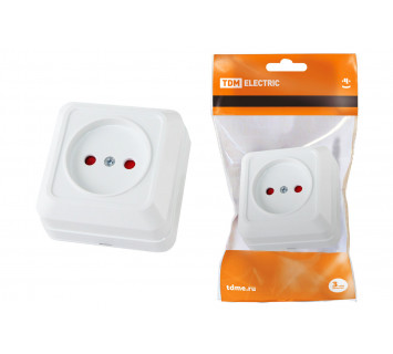 Розетка 2П открытой установки с з/ш IP20 10А, белая 