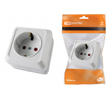 Розетка 2П+З открытой установки с з/ш IP20 16А, белая 