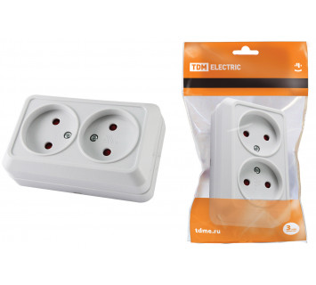 Розетка двойная 2П открытой установки с з/ш IP20 10А, белая 