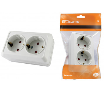 Розетка двойная 2П+З открытой установки с з/ш IP20 16А, белая 