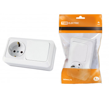 Блок комбинированный выкл. 1-кл. 10А + розетка 2П+З 16А 250В БКВР IP20 белый 