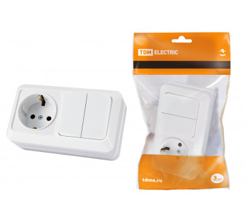 Блок комбинированный выкл. 2-кл. 10А + розетка 2П+З 16А 250В БКВР IP20 белый 