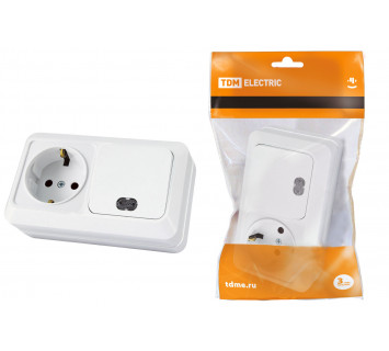 Блок комбинированный выкл. 1-кл. с/п 10А + розетка 2П+З 16А 250В БКВР IP20 белый 