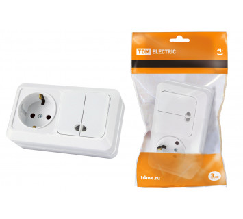 Блок комбинированный выкл. 2-кл. с/п 10А + розетка 2П+З 16А 250В БКВР IP20 белый 