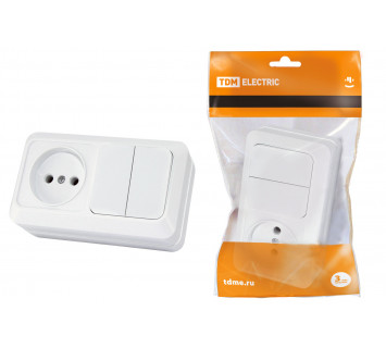 Блок комбинированный выкл. 2-кл. 10А + розетка 2П 10А 250В БКВР IP20 белый 