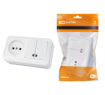 Блок комбинированный выкл. 2-кл. с/п 10А + розетка 2П 10А 250В БКВР IP20 белый 