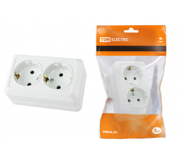 Розетка двойная 2П+3 открытой установки IP20 16А 250В (керамика) белая 