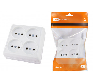 Розетка четырехместная 2П открытой установки IP20 10A белая 