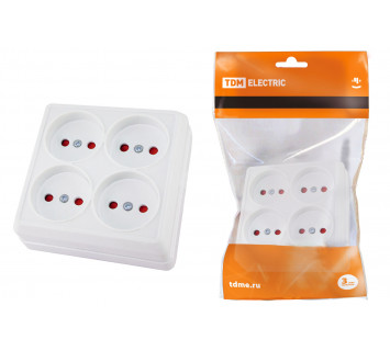 Розетка четырехместная 2П открытой установки IP20 10A с защитными шторками белая 