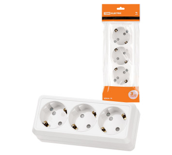 Розетка 3-х местная горизонтальная 2П+3 открытой установки IP20 16A с з/ш белая 