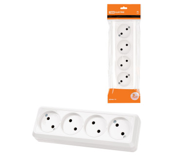 Розетка 4-х местная горизонтальная 2П открытой установки IP20 10A белая 