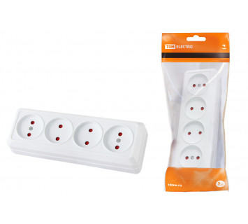 Розетка 4-х местная горизонтальная 2П открытой установки IP20 10A с з/ш белая 