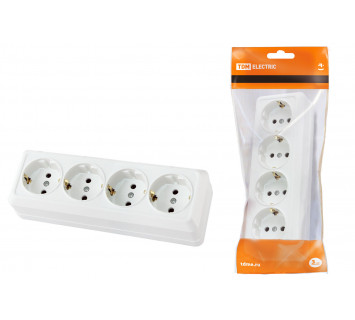 Розетка 4-х местная горизонтальная 2П+3 открытой установки IP20 16A белая 