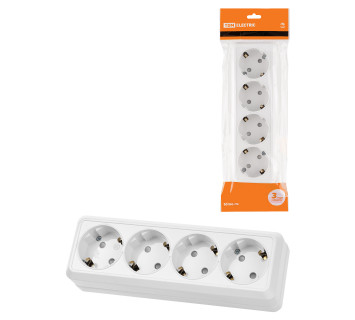 Розетка 4-х местная горизонтальная 2П+3 открытой установки IP20 16A с з/ш белая 