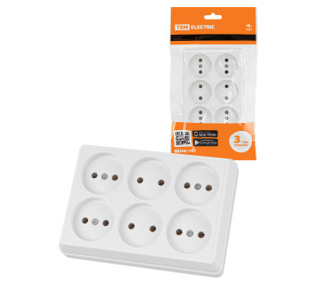 Розетка шестиместная 2П открытой установки IP20 10A белая 