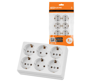 Розетка шестиместная 2П+3 открытой установки IP20 16A белая 