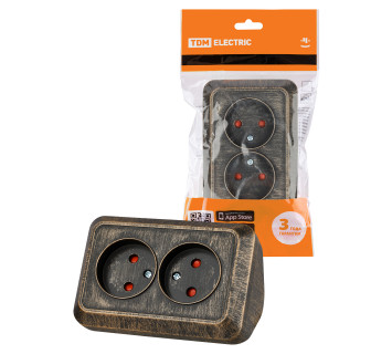 Розетка угловая двойная 2П открытой установки с з/ш IP20 250В 10А бронза 