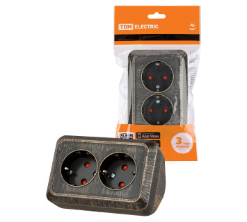 Розетка угловая двойная 2П+3 открытой установки с з/ш IP20 250В 16А бронза 