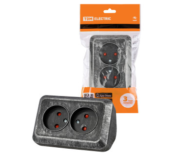 Розетка угловая двойная 2П открытой установки с з/ш IP20 250В 10А серебро 