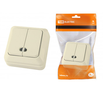 Выключатель 2-кл. открытой установки с подсветкой IP20 10А, сл. кость 