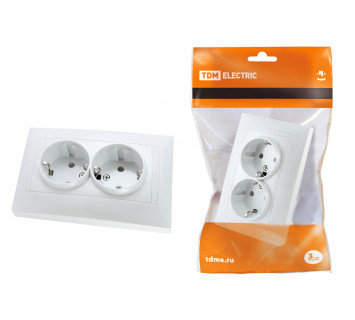 Розетка двойная 2П+З 16А 250В с защ. шт. белая 
