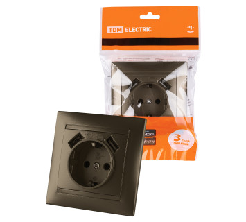 Розетка 2П+З 16А 250В + 2 USB порта 2,1А 5В бронза 