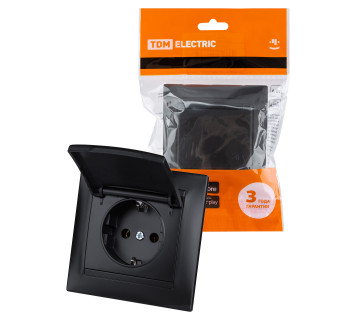 Розетка 2П+З 16А 250В IP44 с крышкой графит 