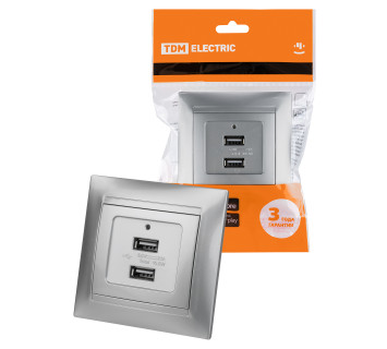 Розетка 2USB порт 2,1А 5В металлик 