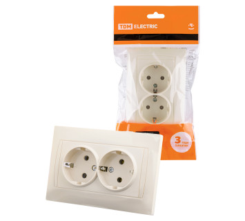 Розетка двойная 2П+З 16А 250В сл. кость 