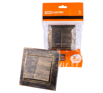 Выключатель 2 кл. с подсветкой 10А старинная бронза 