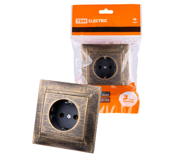 Розетка 2П+З 16А 250В старинная бронза 