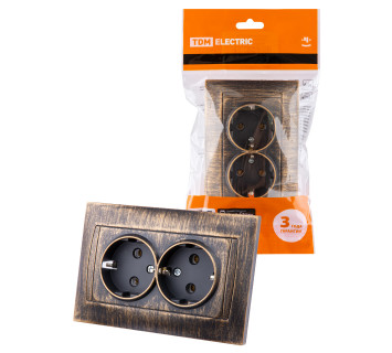 Розетка двойная 2П+З 16А 250В старинная бронза 