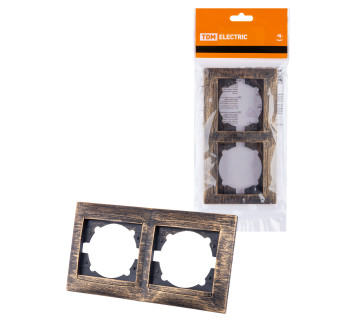 Рамка 2-х постовая горизонтальная старинная бронза 