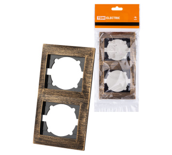 Рамка 2-х постовая вертикальная старинная бронза 