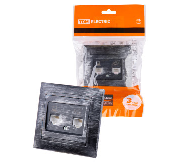 Розетка телефонная RJ11 + компьютерная RJ45 старинное серебро 