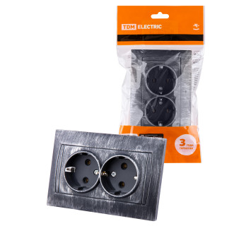 Розетка двойная 2П+З 16А 250В старинное серебро 