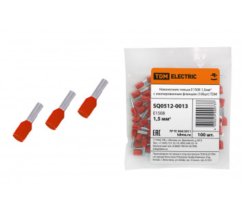 Наконечник-гильза Е1508 1,5мм2 с изолированным фланцем (100шт) TDM